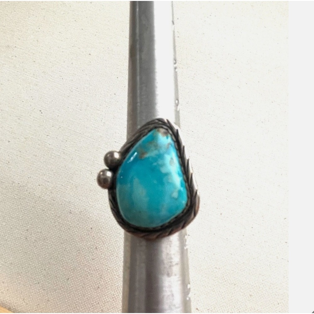 Vintage ZA Signed Sterling Silver Turquoise Statement Ring Size 11